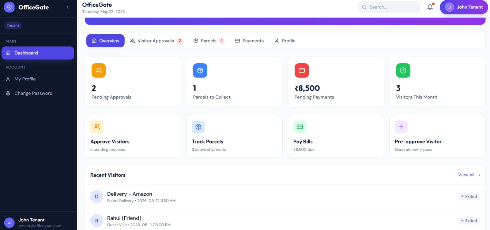 OfficeGate ERP dashboard overview